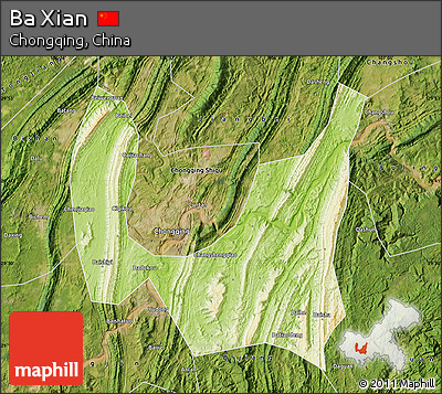Physical Map of Ba Xian, satellite outside
