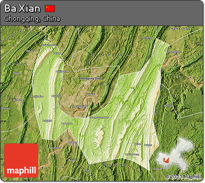 Physical Map of Ba Xian, satellite outside