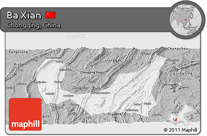 Gray Panoramic Map of Ba Xian
