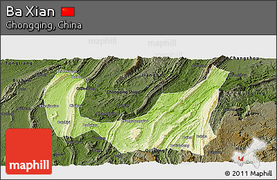 Physical Panoramic Map of Ba Xian, darken