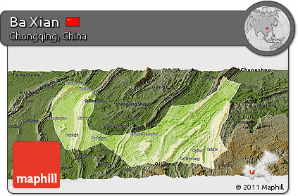 Physical Panoramic Map of Ba Xian, darken