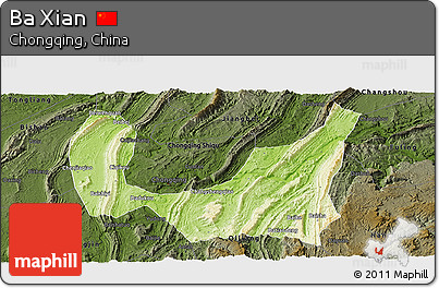 Physical Panoramic Map of Ba Xian, darken