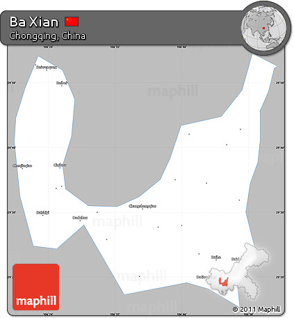 Gray Simple Map of Ba Xian, single color outside
