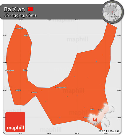 Political Simple Map of Ba Xian, single color outside