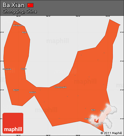 Political Simple Map of Ba Xian, single color outside