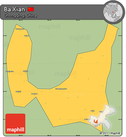 Savanna Style Simple Map of Ba Xian, cropped outside