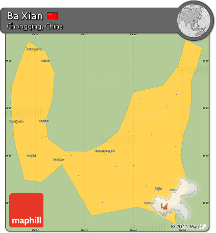 Savanna Style Simple Map of Ba Xian, single color outside