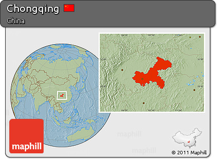 Savanna Style Location Map of Chongqing, hill shading