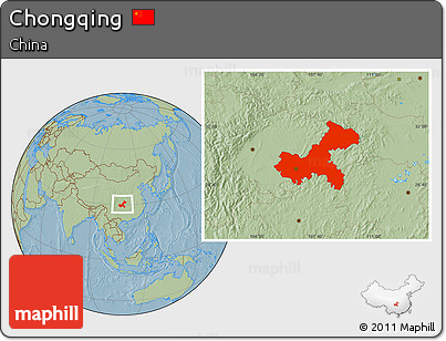 Savanna Style Location Map of Chongqing, hill shading