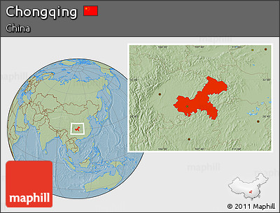 Savanna Style Location Map of Chongqing, hill shading