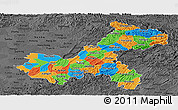 Political Panoramic Map of Chongqing, darken, desaturated