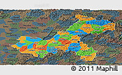 Political Panoramic Map of Chongqing, darken, semi-desaturated