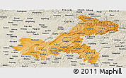 Political Shades Panoramic Map of Chongqing, shaded relief outside