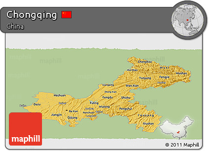 Savanna Style Panoramic Map of Chongqing, single color outside