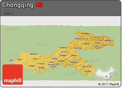 Savanna Style Panoramic Map of Chongqing, single color outside