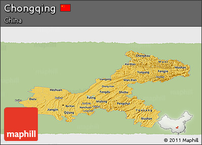Savanna Style Panoramic Map of Chongqing, single color outside