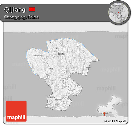 Gray 3D Map of Qijiang, single color outside