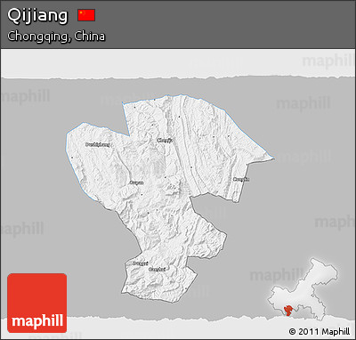 Gray 3D Map of Qijiang, single color outside