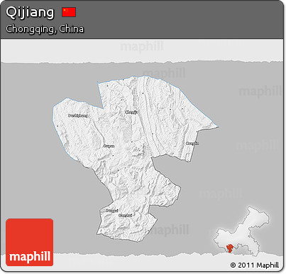 Gray 3D Map of Qijiang, single color outside