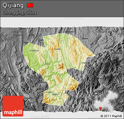 Physical 3D Map of Qijiang, darken, desaturated