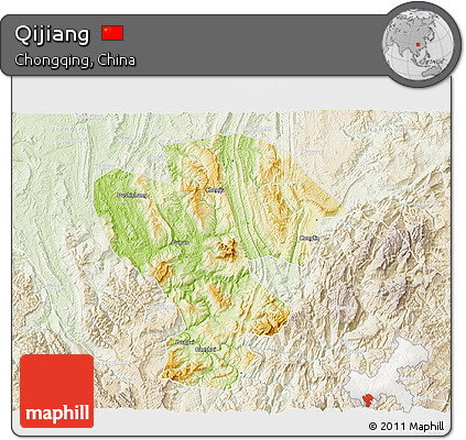Physical 3D Map of Qijiang, lighten