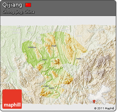 Physical 3D Map of Qijiang, lighten