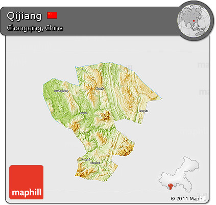 Physical 3D Map of Qijiang, single color outside