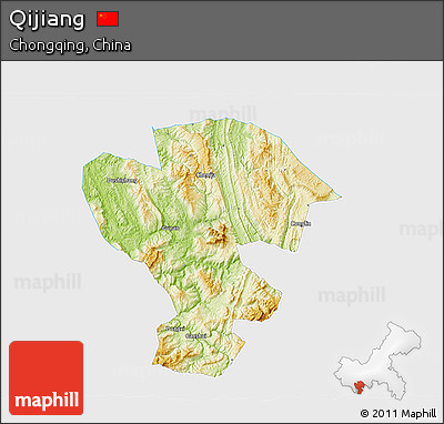 Physical 3D Map of Qijiang, single color outside