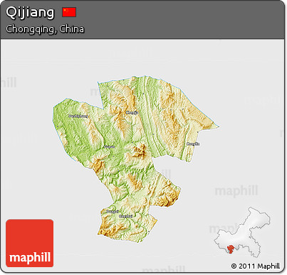 Physical 3D Map of Qijiang, single color outside
