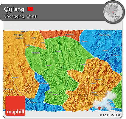Political 3D Map of Qijiang