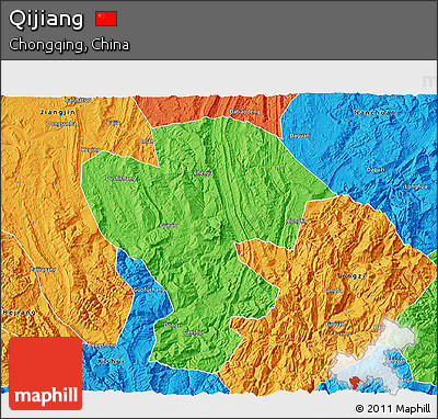 Political 3D Map of Qijiang