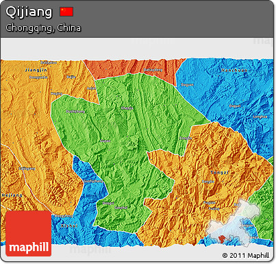 Political 3D Map of Qijiang