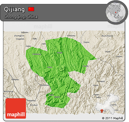 Political 3D Map of Qijiang, shaded relief outside