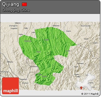Political 3D Map of Qijiang, shaded relief outside