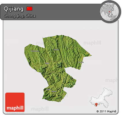 Satellite 3D Map of Qijiang, cropped outside