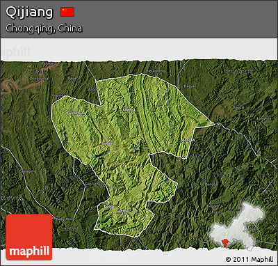 Satellite 3D Map of Qijiang, darken
