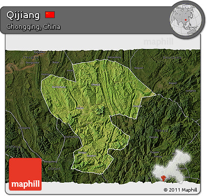 Satellite 3D Map of Qijiang, darken