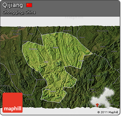 Satellite 3D Map of Qijiang, darken