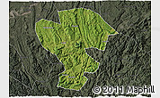 Satellite 3D Map of Qijiang, darken, semi-desaturated