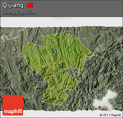 Satellite 3D Map of Qijiang, semi-desaturated