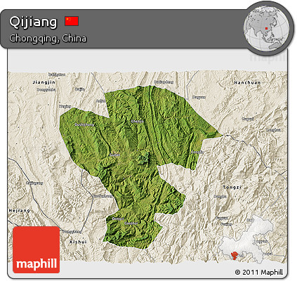 Satellite 3D Map of Qijiang, shaded relief outside