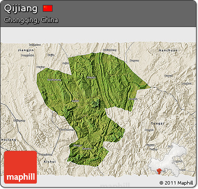 Satellite 3D Map of Qijiang, shaded relief outside