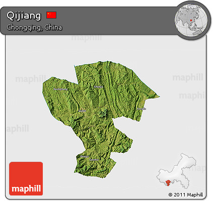 Satellite 3D Map of Qijiang, single color outside