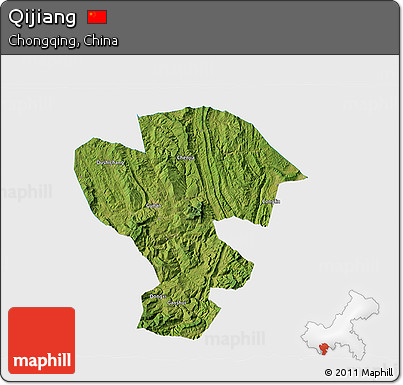 Satellite 3D Map of Qijiang, single color outside