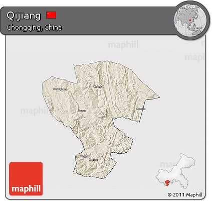Shaded Relief 3D Map of Qijiang, cropped outside
