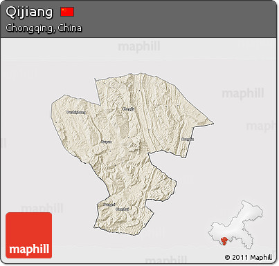 Shaded Relief 3D Map of Qijiang, cropped outside