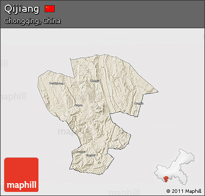 Shaded Relief 3D Map of Qijiang, cropped outside