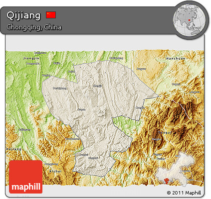 Shaded Relief 3D Map of Qijiang, physical outside