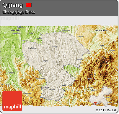 Shaded Relief 3D Map of Qijiang, physical outside