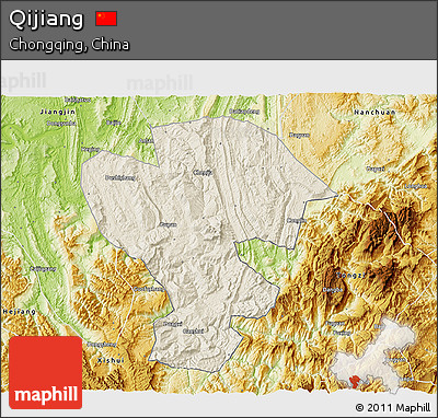 Shaded Relief 3D Map of Qijiang, physical outside